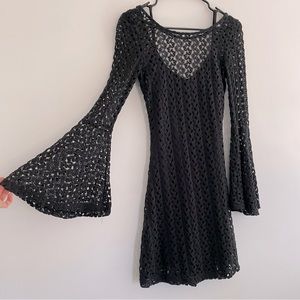 Crochet Flared Long Sleeves Mini Dress Size Small